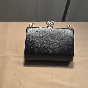 Faux Ostrich Mini Clutch Black